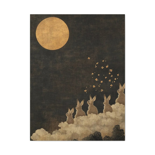 Moon & Rabbits Painting Wall Art & Canvas Prints