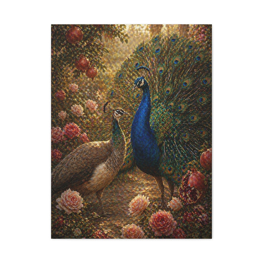 Romantic Garden Peacock Pair Wall Art & Canvas Print