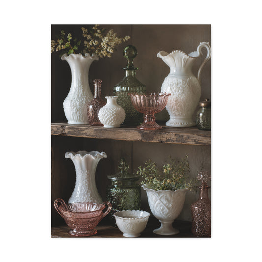 Antique Glassware Still Life Shelf Display Wall Art & Canvas Print