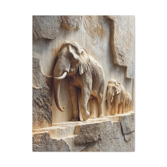 Elephant Procession Stone Relief Wall Art & Canvas Print