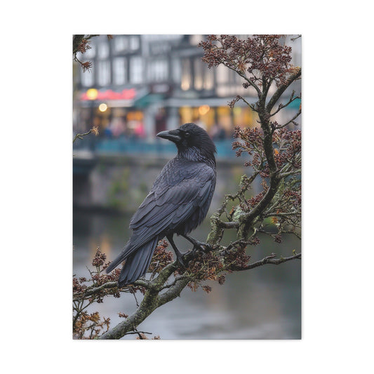 Raven on a Tree Branch Wall Art & Canvas Print