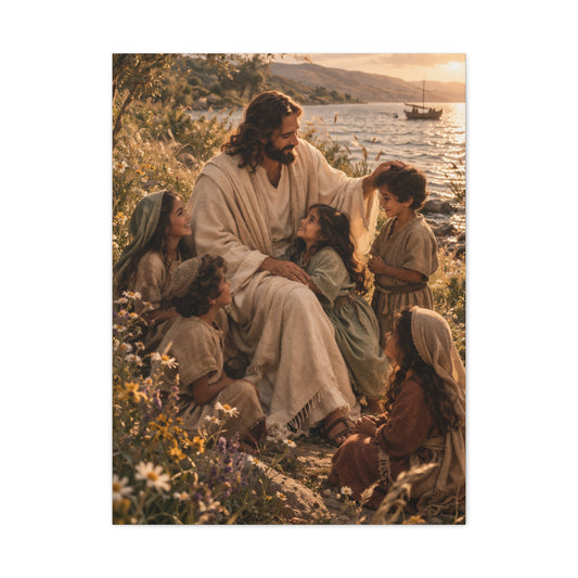 Jesus with Children Coastal Blessing Wall Art & Canvas Print