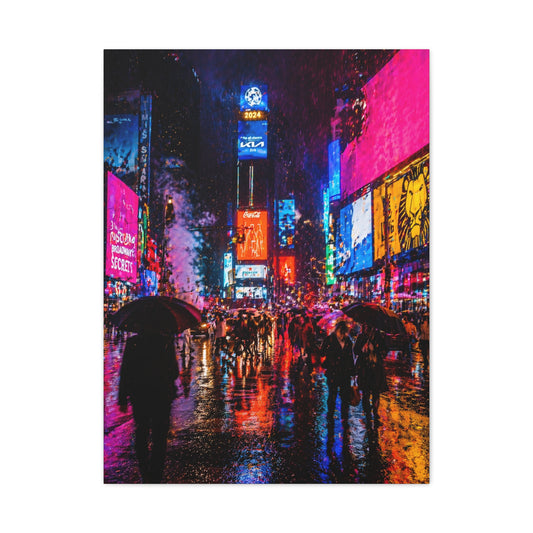Times Square Neon Rain Night Wall Art & Canvas Print
