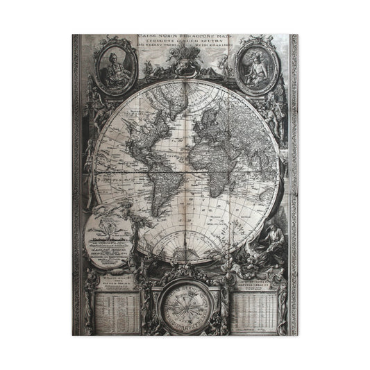 Antique World Map Engraving Wall Art & Canvas Print