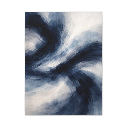 Expressive Navy Brush Flow Abstraction Wall Art & Canvas Print