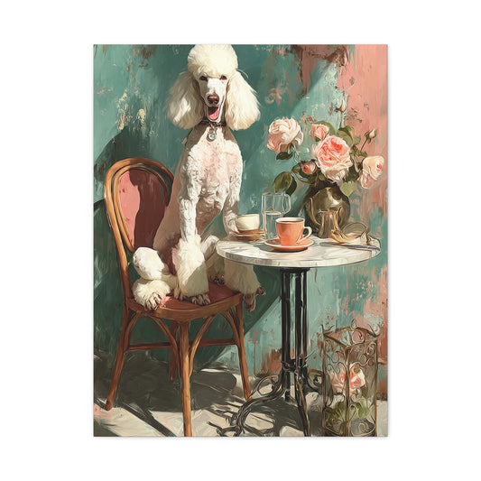 Paris Café Poodle with Roses Wall Art & Canvas Print