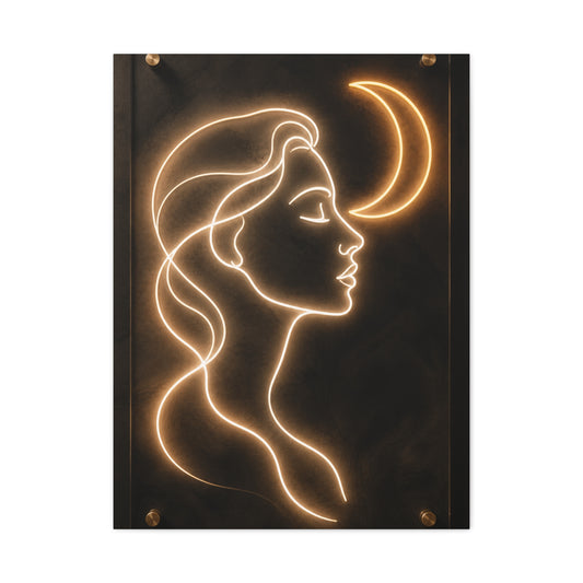 Neon Crescent Muse Line Art Wall Art & Canvas Print