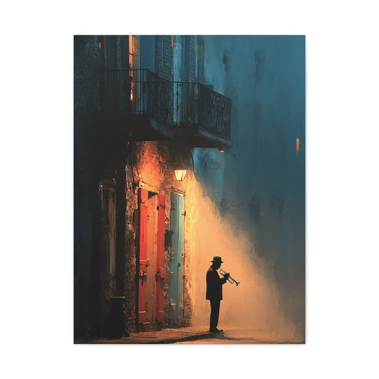 French Quarter Trumpet Silhouette Wall Art & Canvas Print
