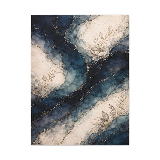 Navy Marble Botanical Flow Wall Art & Canvas Print