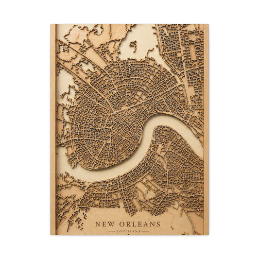 New Orleans Wooden Map Relief Wall Art & Canvas Print