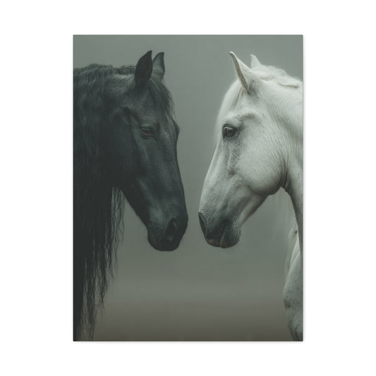 Dual Horse Contrast Portrait Wall Art & Canvas Print