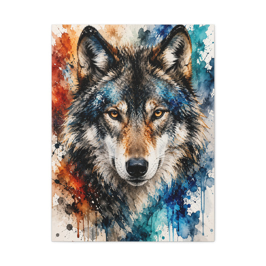 Watercolor Splash Wolf Expression Portrait Wall Art & Canvas Print