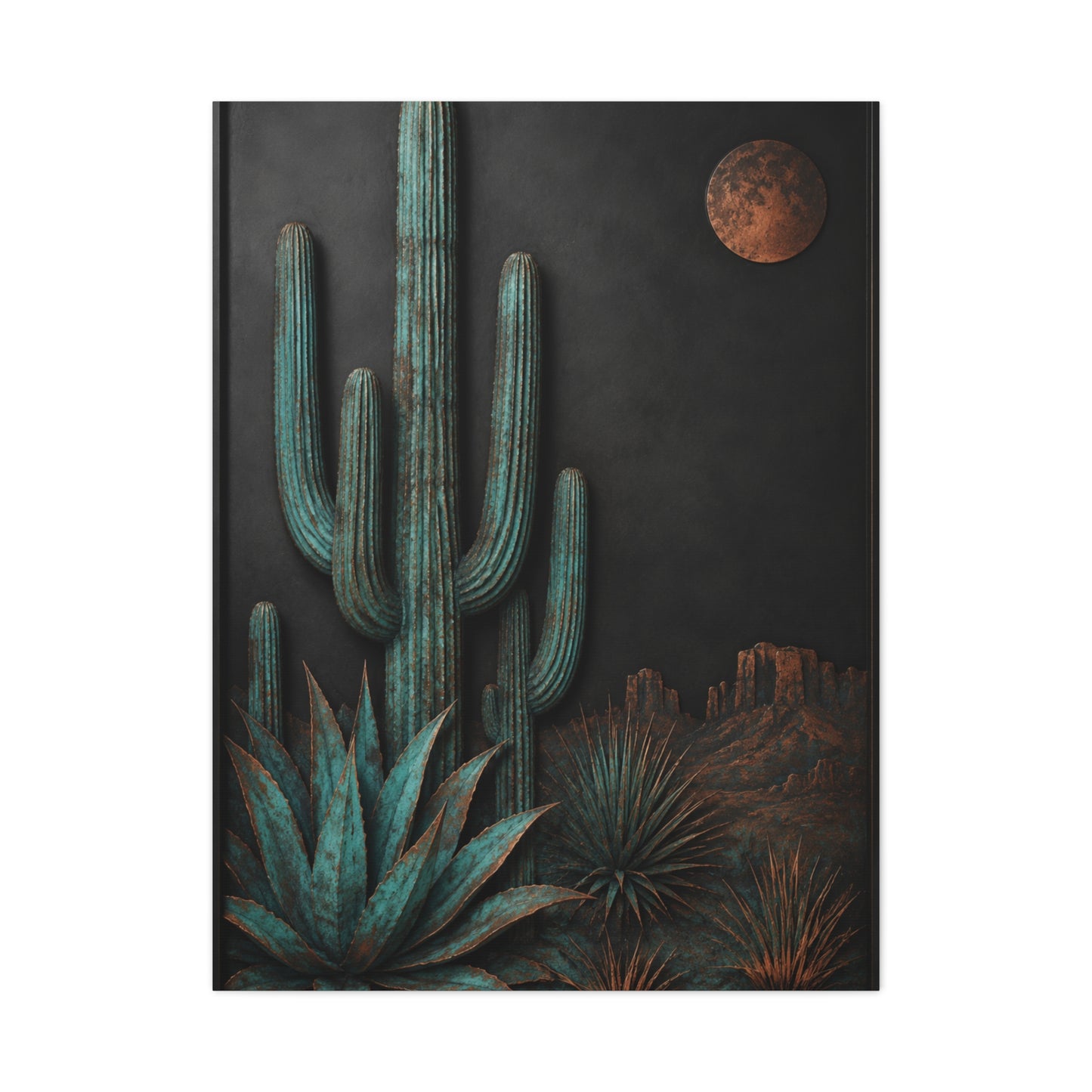 Turquoise Patina Desert Cactus Wall Art & Canvas Print