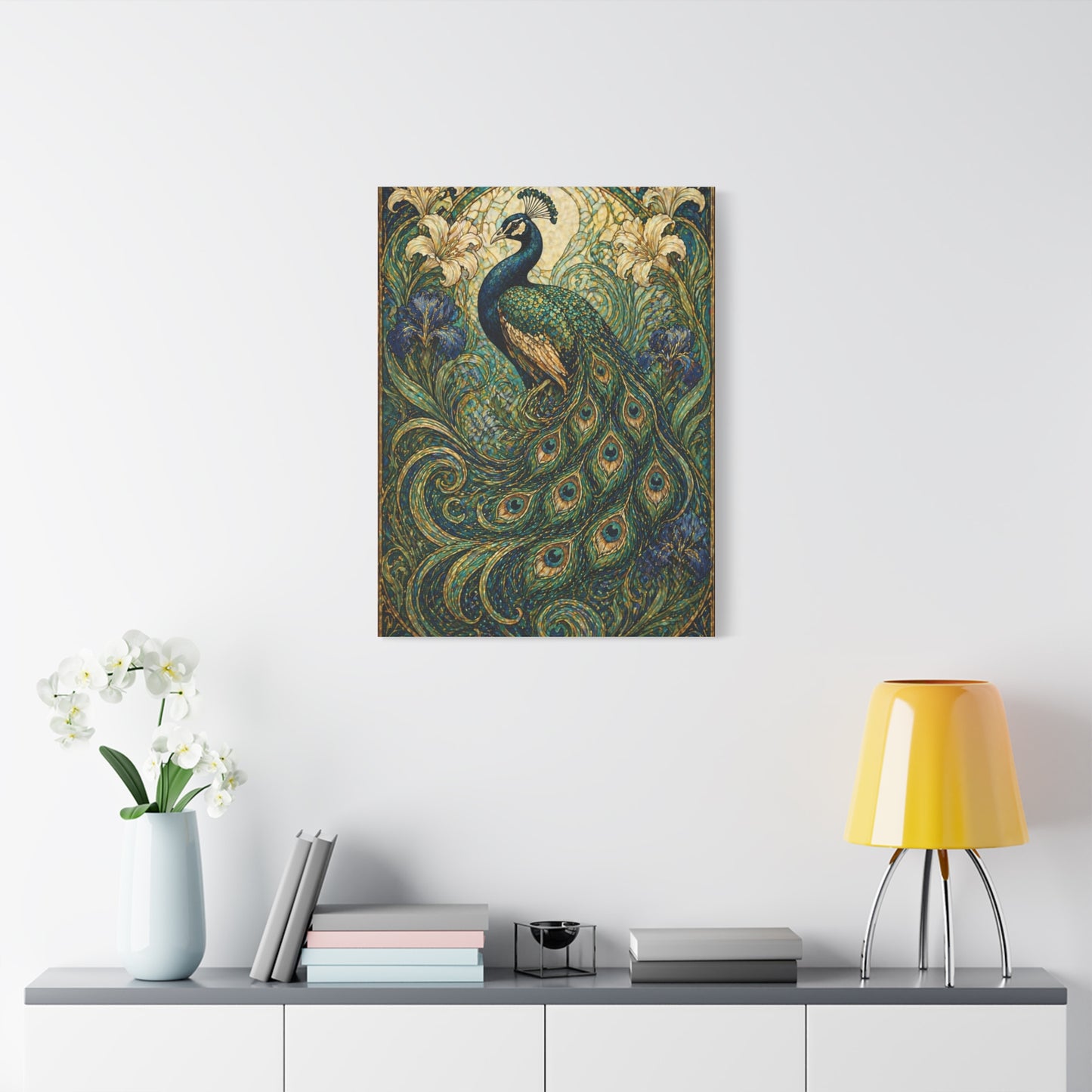 Art Nouveau Ornamental Peacock Garden Wall Art & Canvas Print