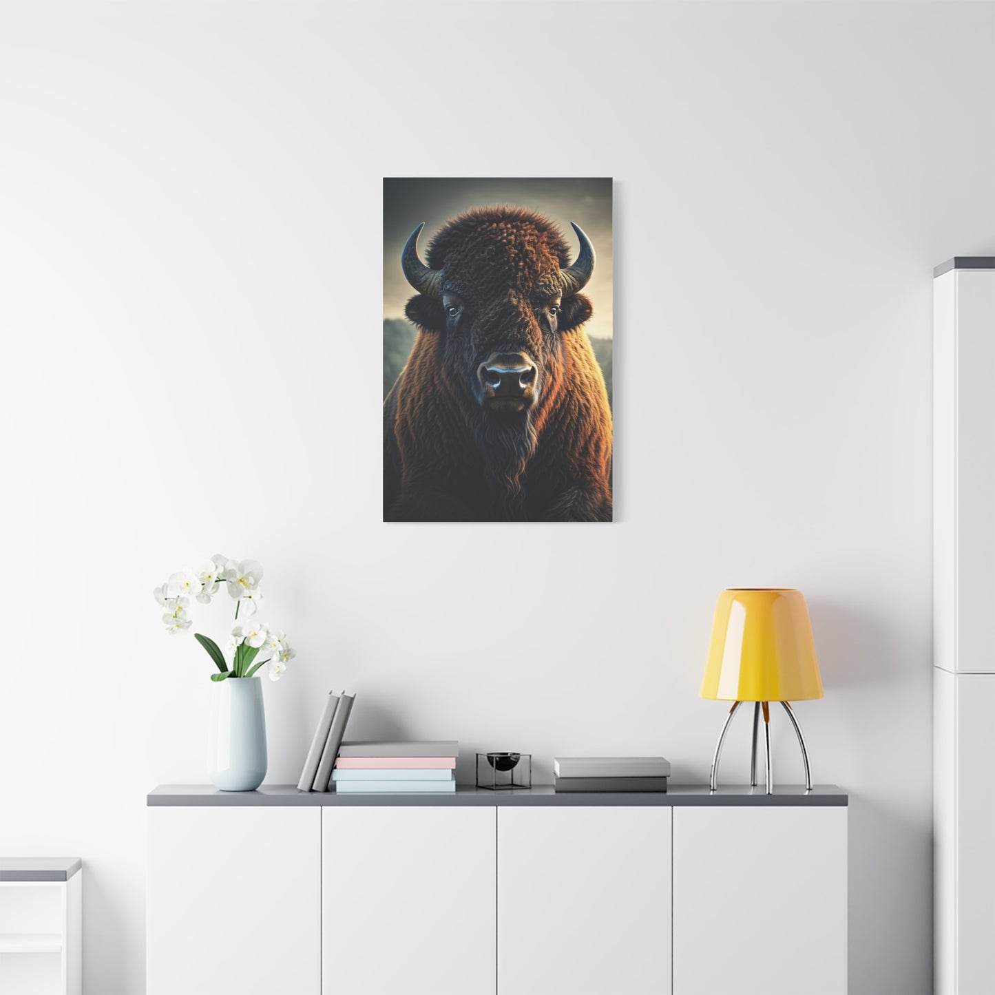 Warm-Toned Symmetrical Bison Portrait Wall Art & Canvas Print