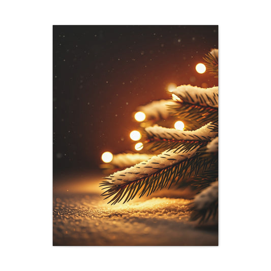 Snowy Pine Branch Fairy Lights Wall Art & Canvas Print