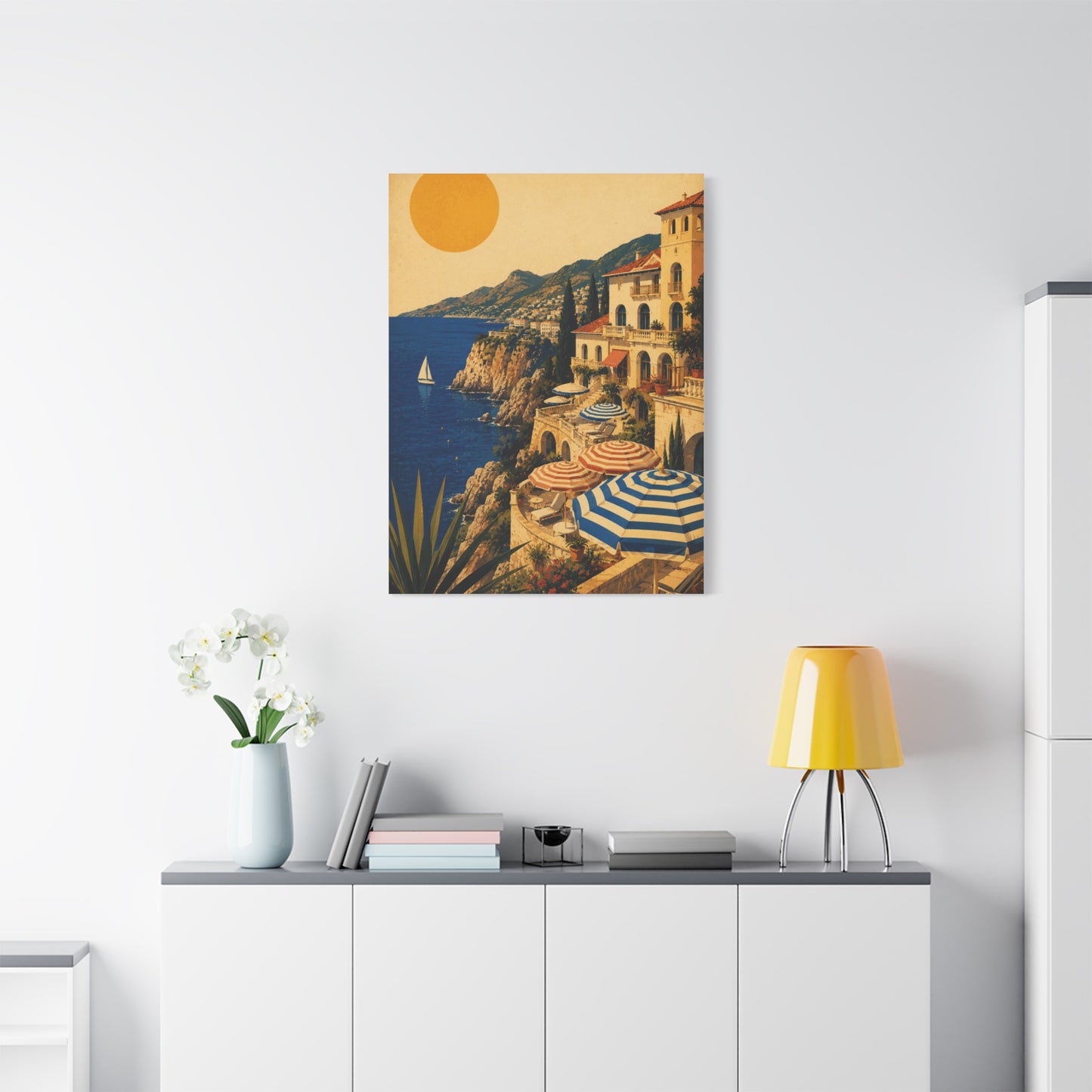 Riviera Coastal Terrace Poster Wall Art & Canvas Print