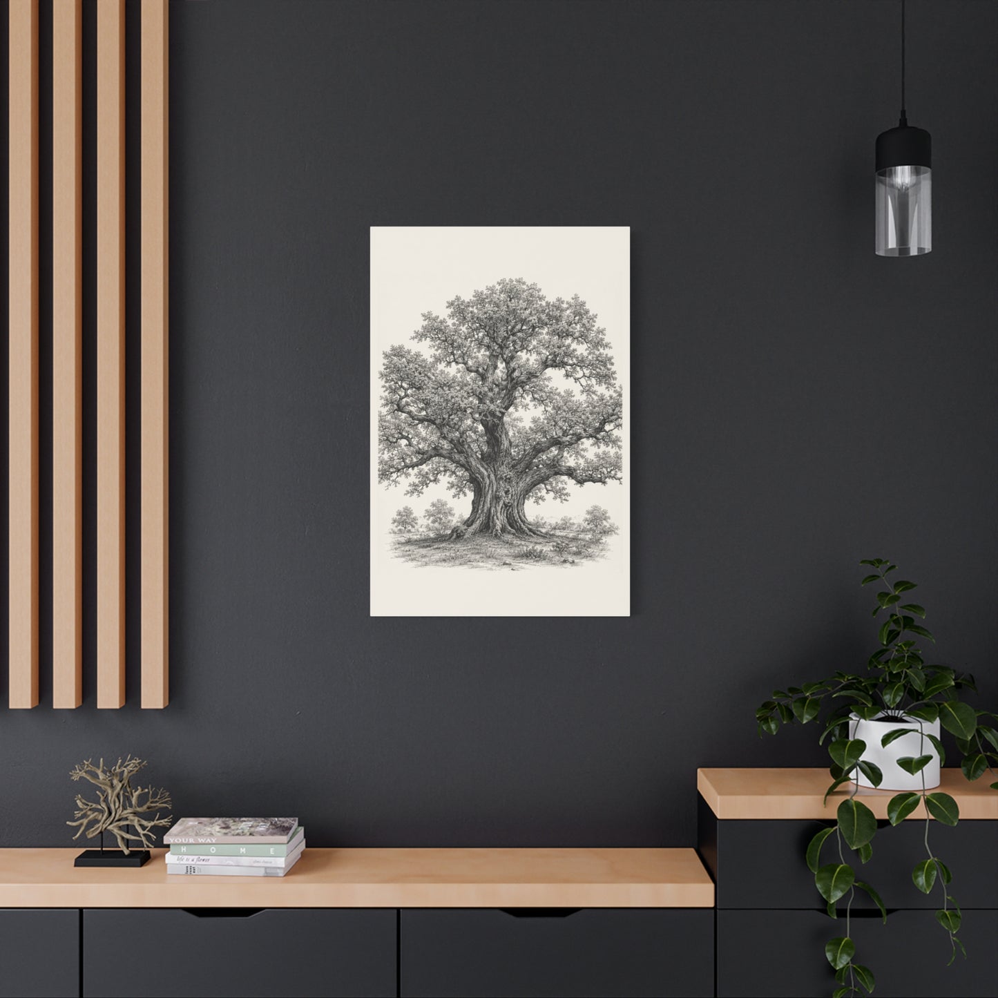 Detailed Engraved Oak Study Trees Wall Art & Canvas Print