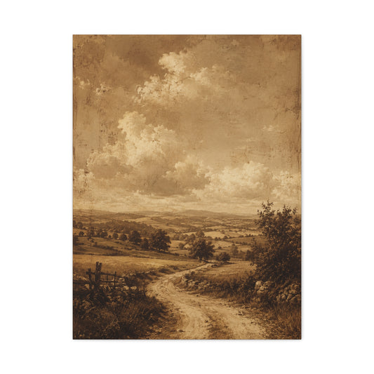 Sepia Countryside Path Panorama Wall Art & Canvas Print