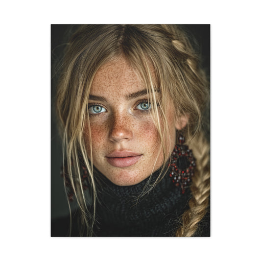 Blonde Muse Garnet Earring Portrait Wall Art & Canvas Print