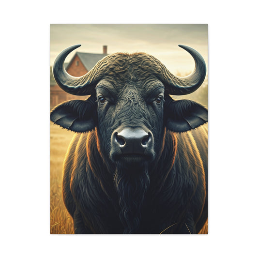 Symmetrical Cape Buffalo Portrait with Massive Curved Horns Wall Art & Canvas Print