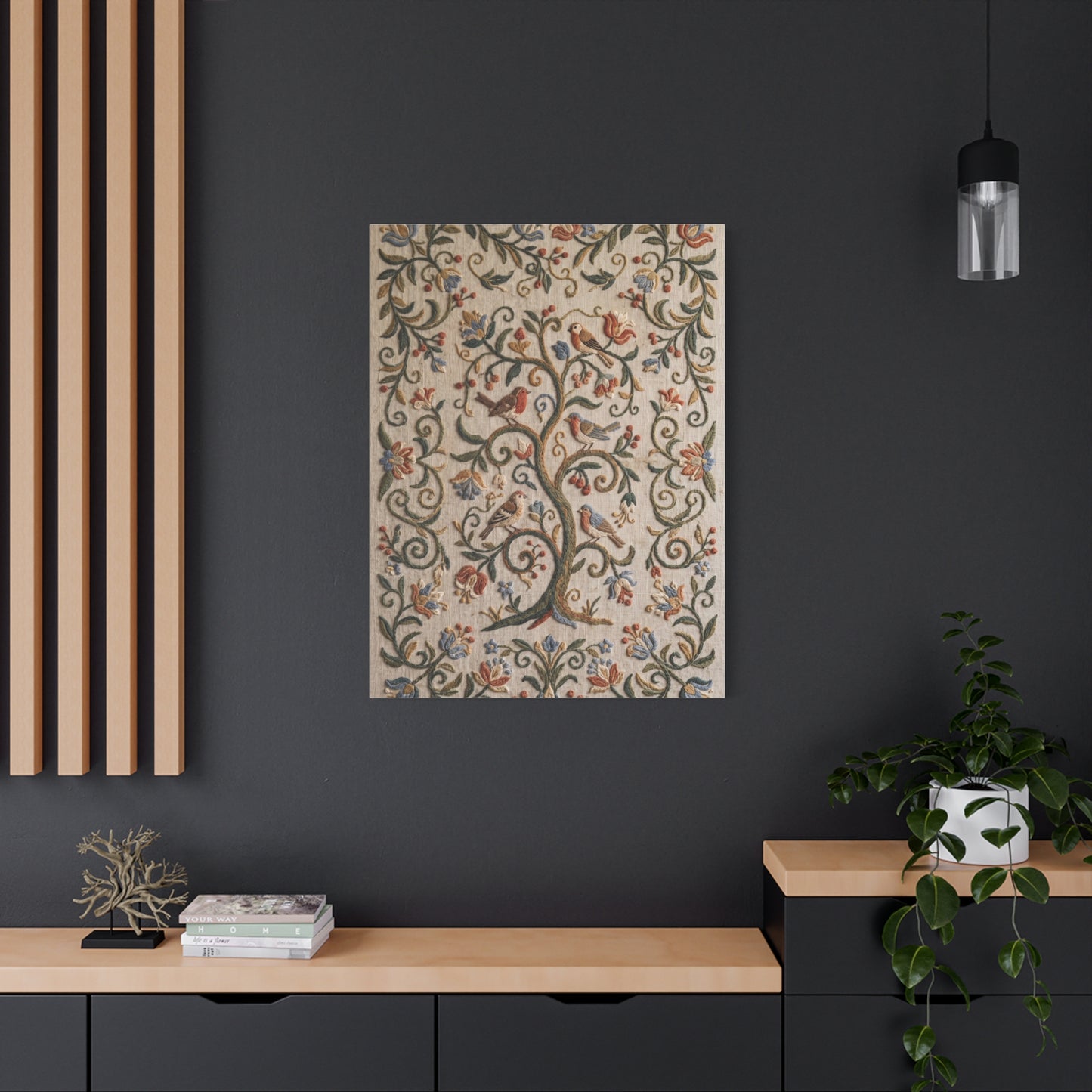 Folk Art Botanical Tree Embroidery Panel Wall Art & Canvas Print
