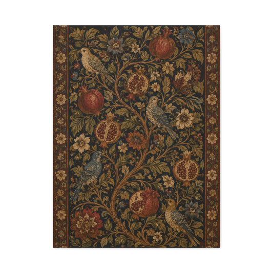 Dark Botanical Pomegranate Heritage Textile Wall Art & Canvas Print