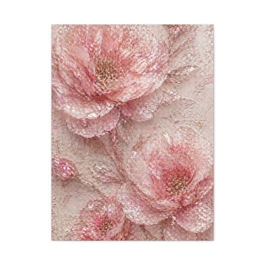 Crushed Glass Pink Floral Relief Wall Art & Canvas Print