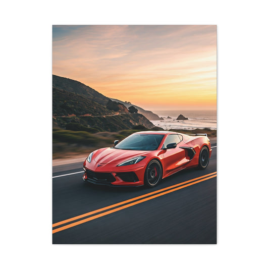 Chevrolet Corvette C8 Sunset Cliffside Drive Wall Art & Canvas Prints