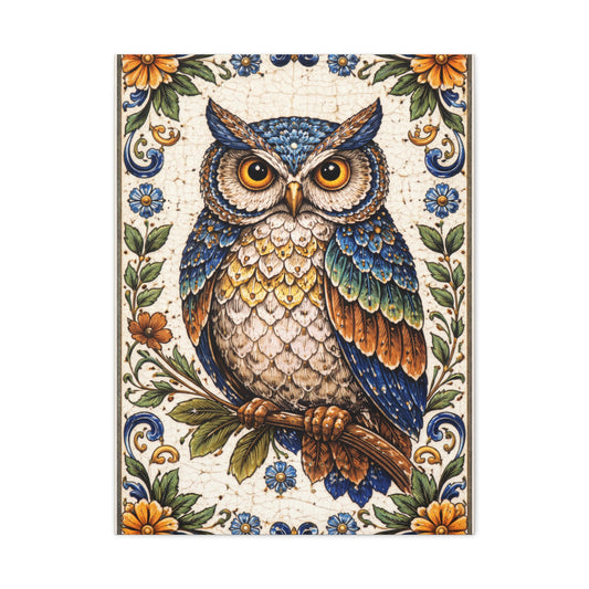 Artisan Ceramic Owl Tile Wall Art & Canvas Print