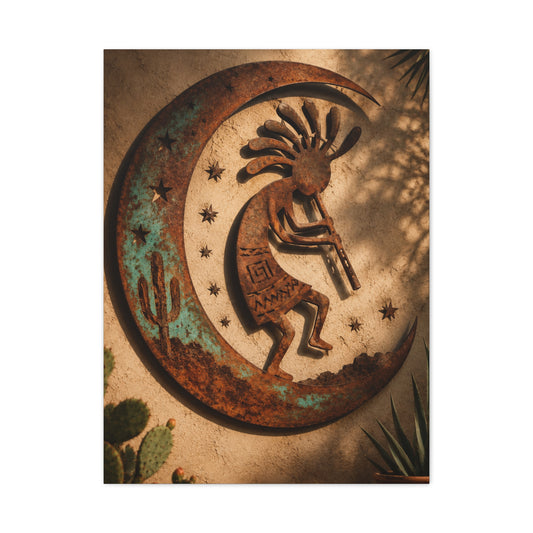 Kokopelli Crescent Moon Southwest Wall Art & Canvas Print