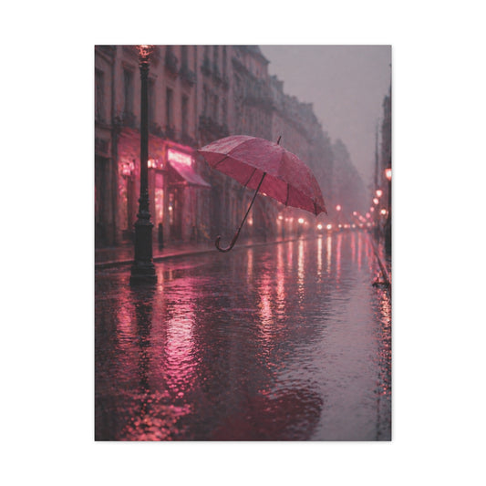 Dreamy Pink Umbrella Rain Scene Wall Art & Canvas Print