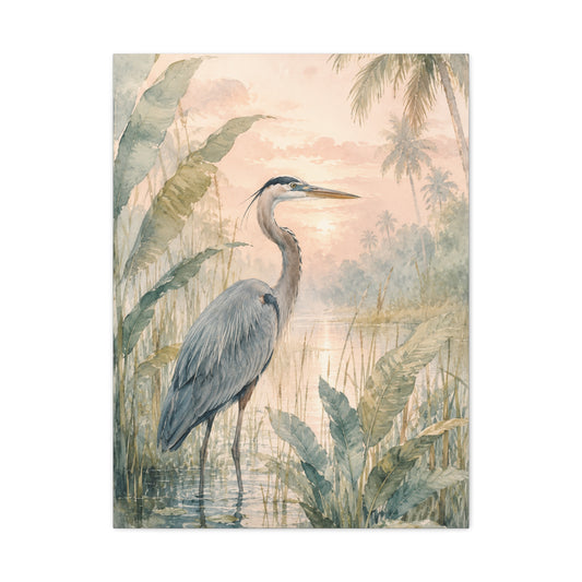 Soft Tropical Heron Marsh Landscape Tropical Wall Art & Canvas Print
