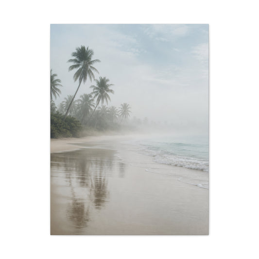 Misty Coastal Palm Shoreline Minimal Tropical Wall Art & Canvas Print