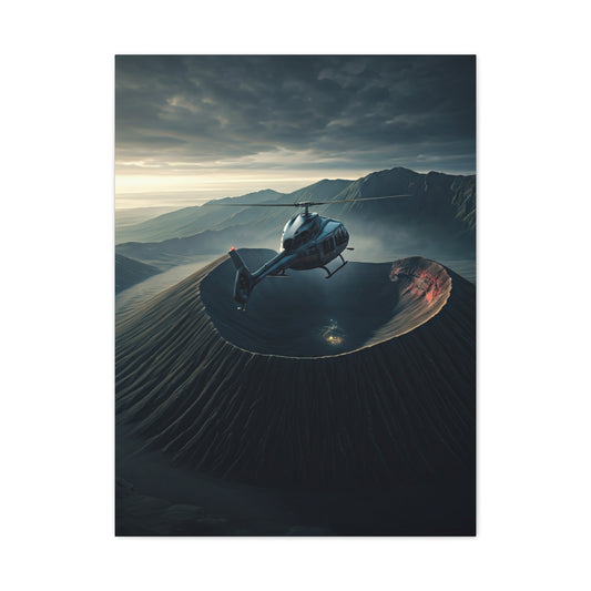 Helicopter Over Volcano Crater Wall Art & Canvas Prints