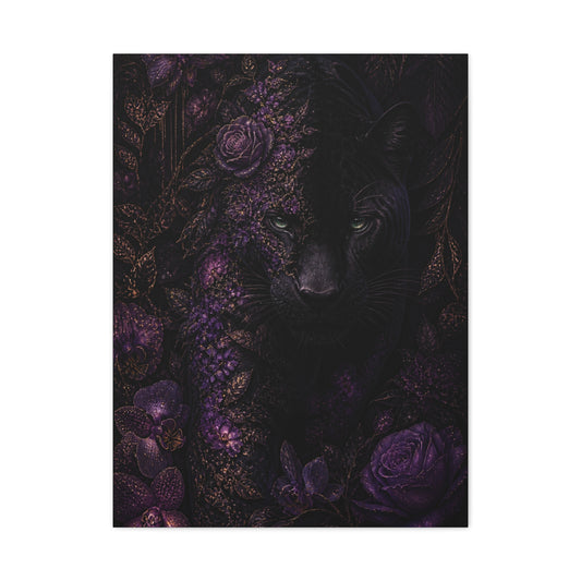 Black Panther Floral Jungle Portrait Wall Art & Canvas Print