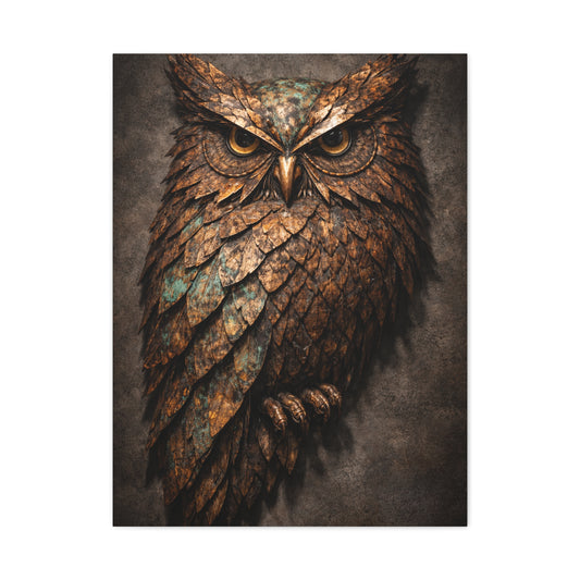 Rustic Metal Feather Owl Sculpture Wall Art & Canvas Print