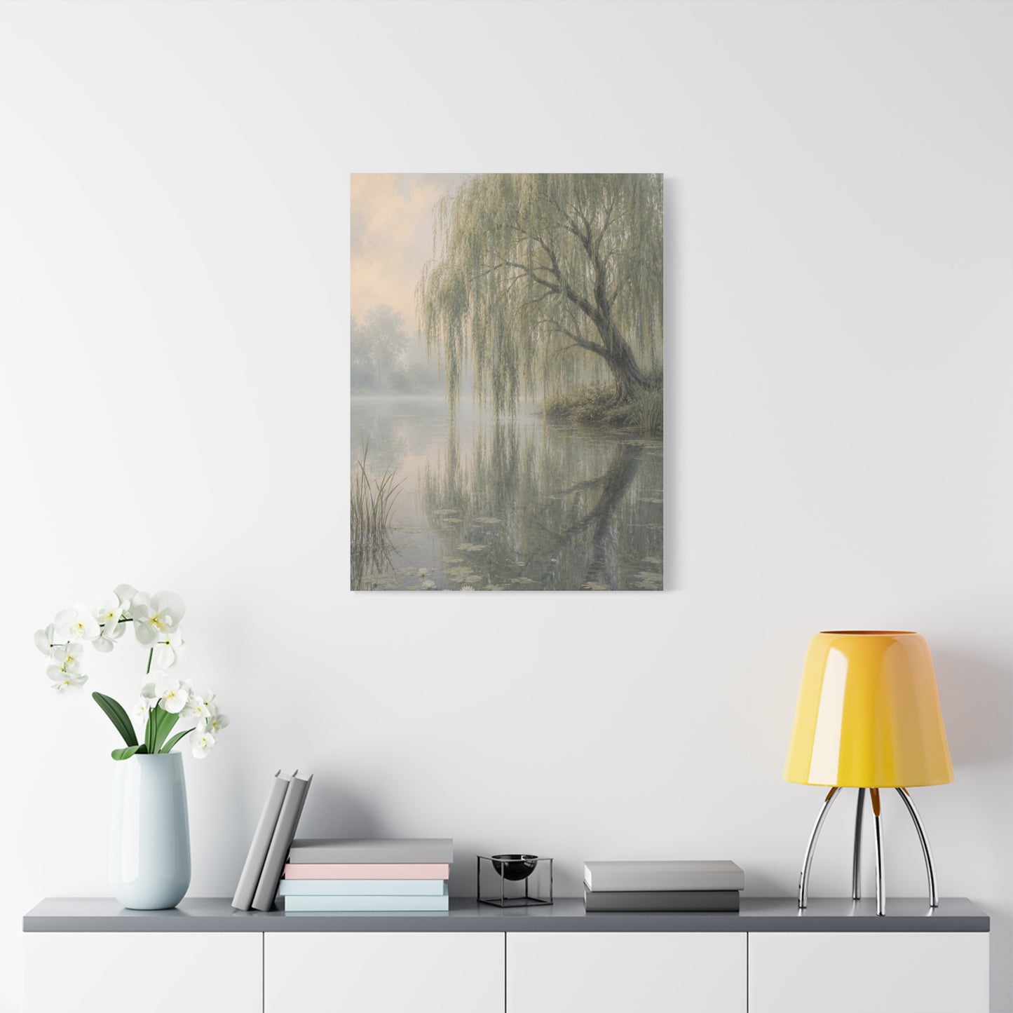 Misty Willow Reflection Lake Trees Wall Art & Canvas Print