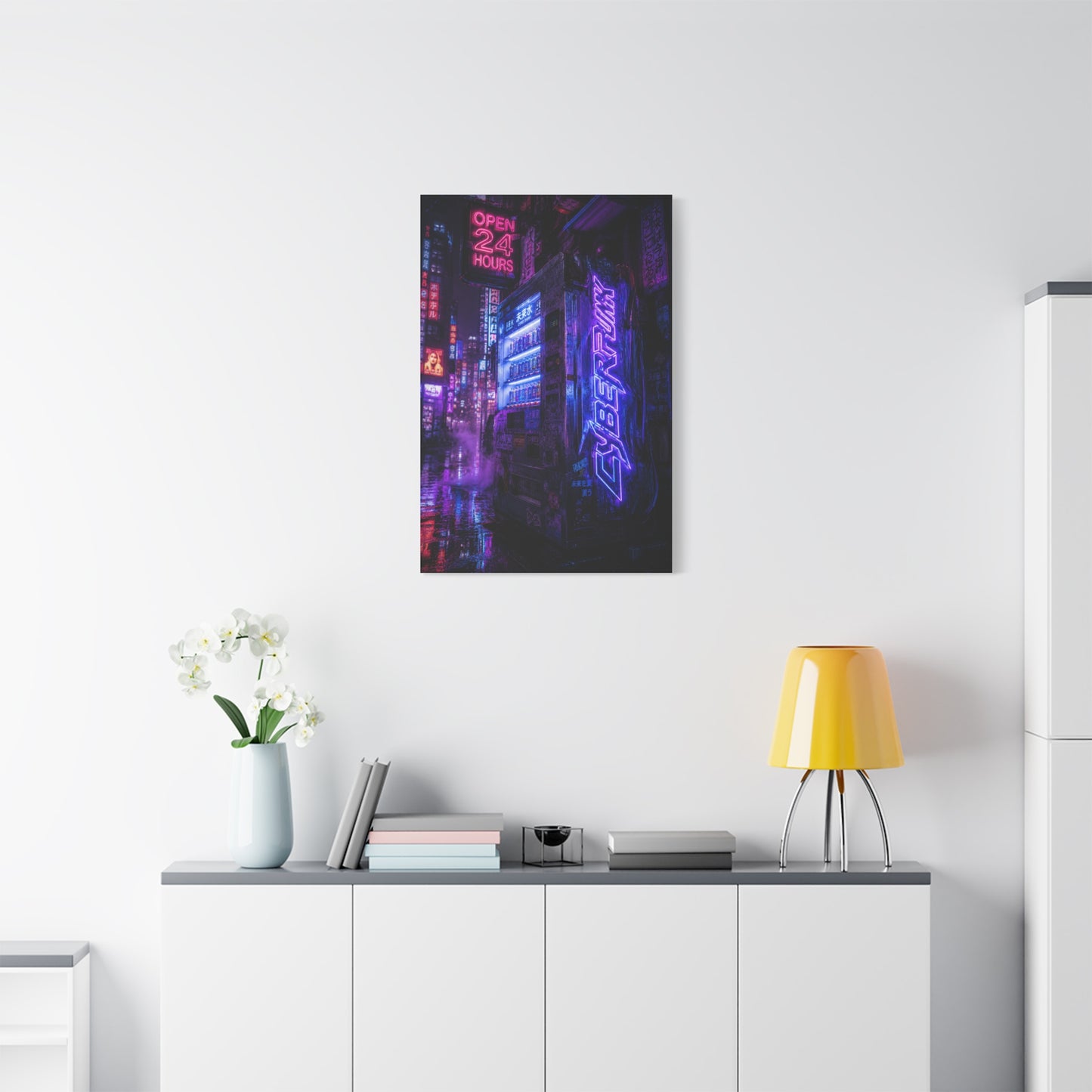 Cyberpunk Neon Vending Alley Street Wall Art & Canvas Print