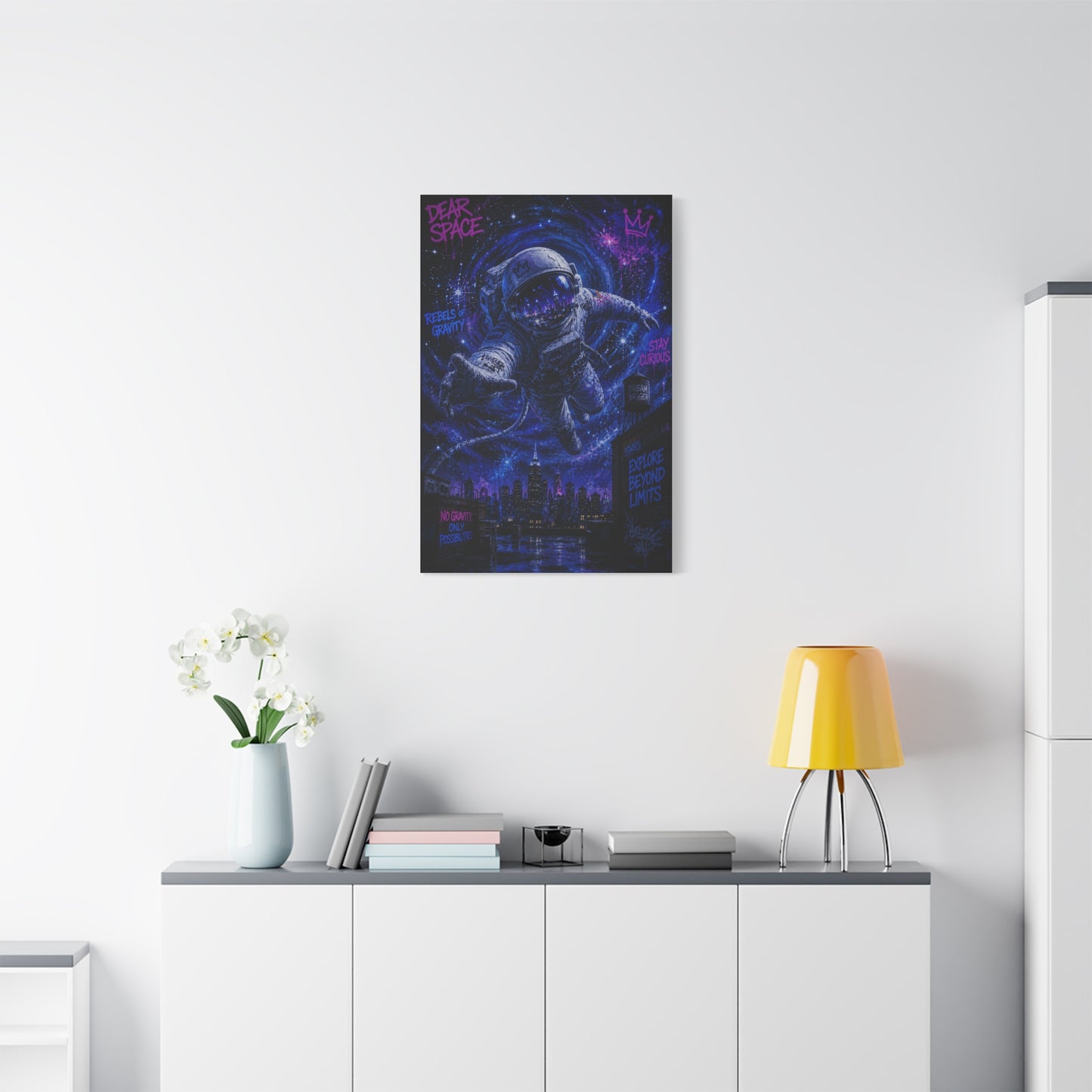 Cosmic Graffiti Astronaut Street Wall Art & Canvas Print