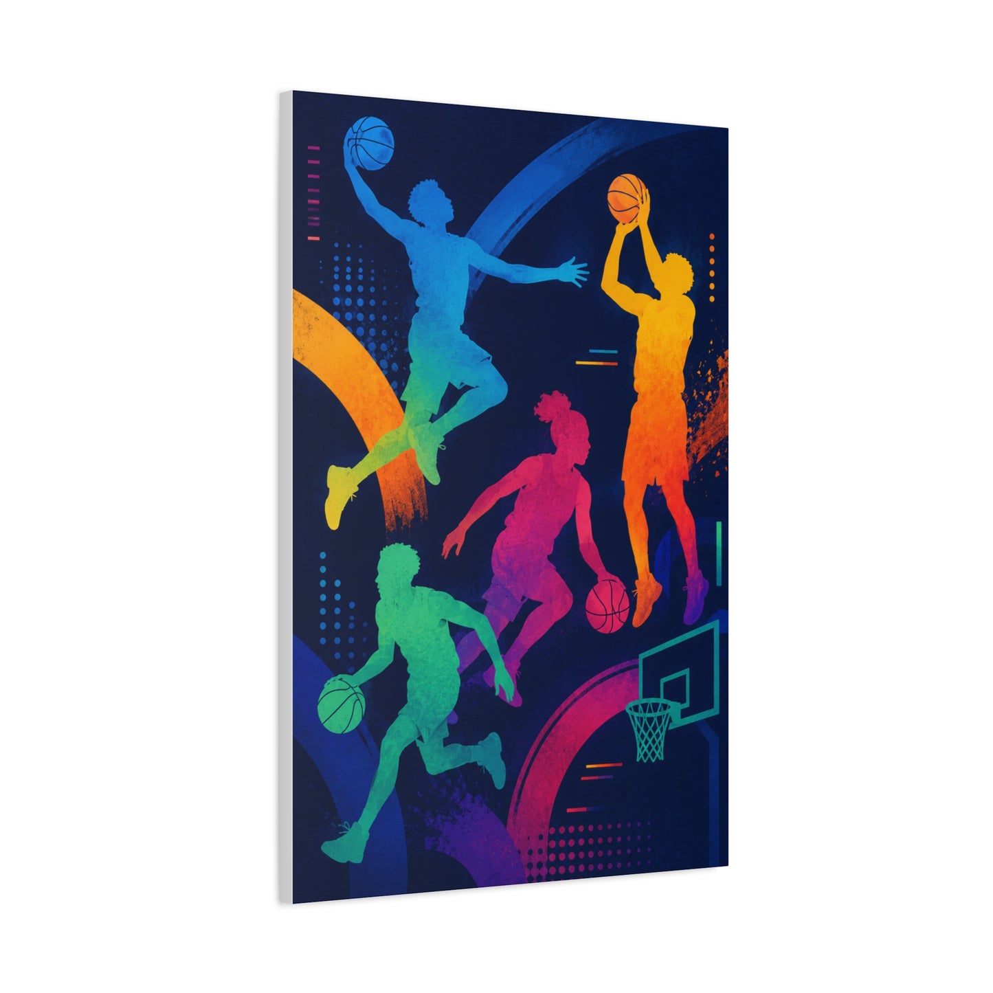 Rainbow Basketball Silhouette Sports Wall Art & Canvas Print