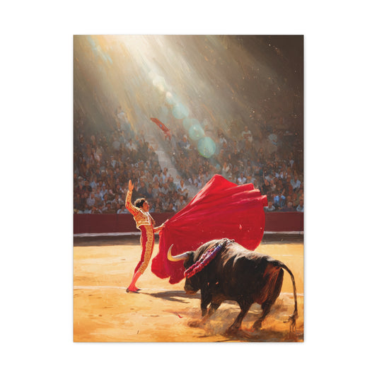 Spanish Matador and Charging Bull Arena Scene Wall Art & Canvas Print