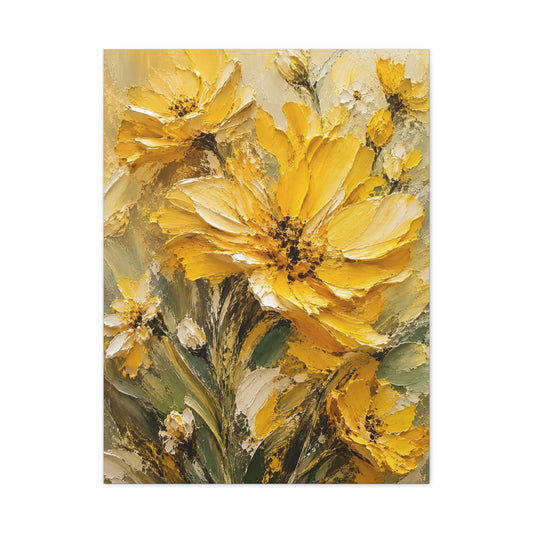 Impasto Golden Floral Texture Composition Wall Art & Canvas Print