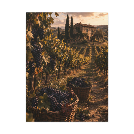Tuscan Vineyard Harvest Scene Wall Art & Canvas Print