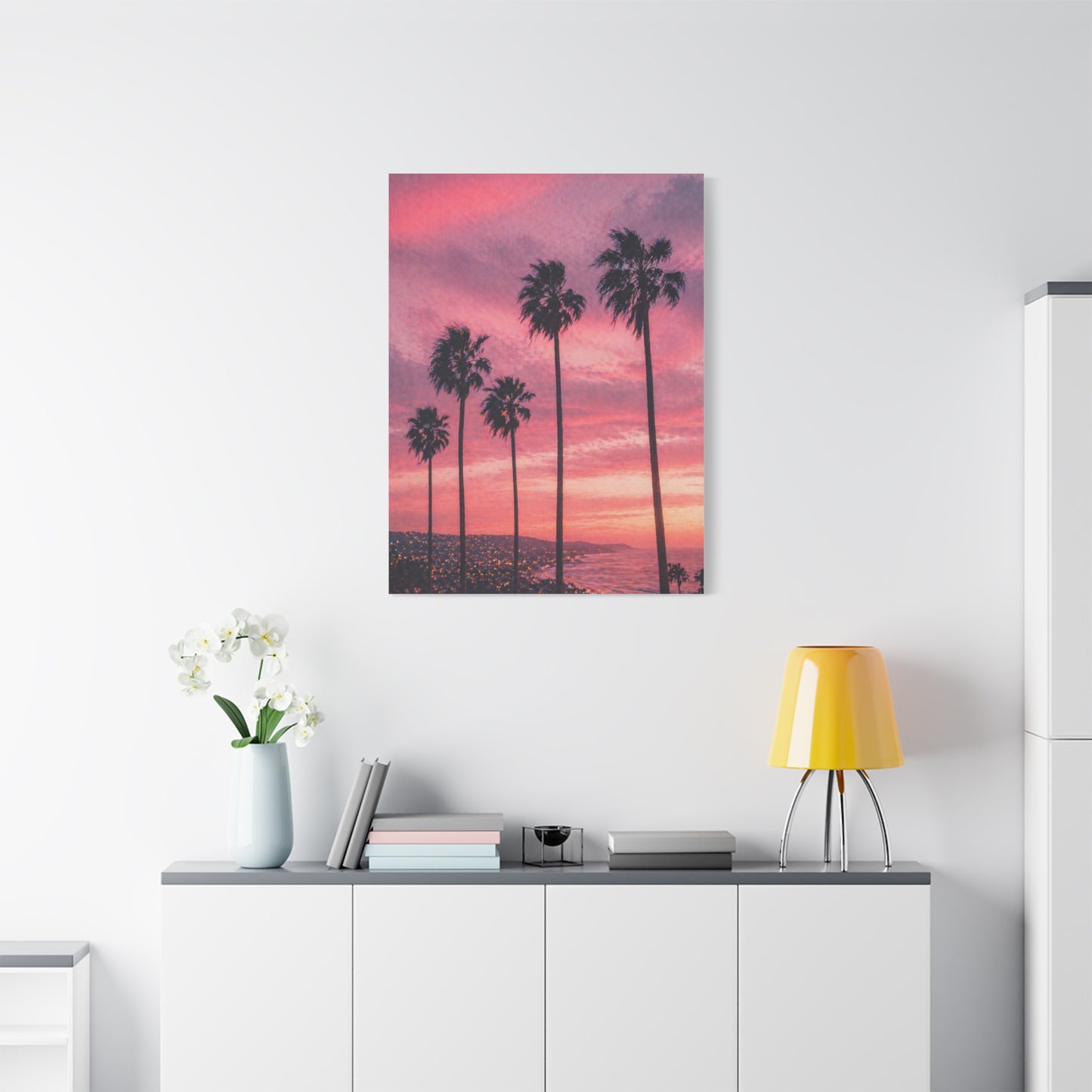 Pink Sunset Palm Coast Wall Art & Canvas Print