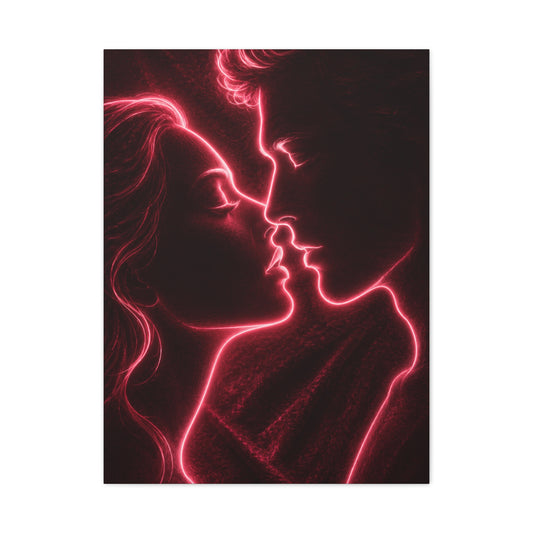 Neon Velvet Kiss Silhouette Wall Art & Canvas Print