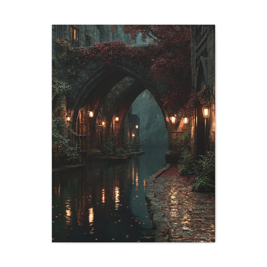 Gothic Autumn Canal Bridge Wall Art & Canvas Print