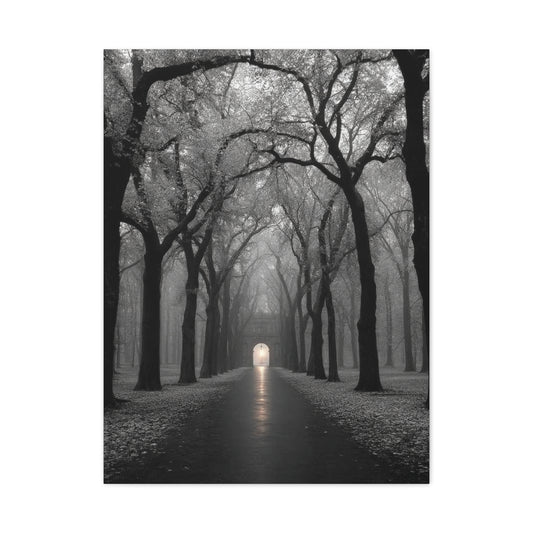 Misty Tree Avenue Monochrome Wall Art & Canvas Print