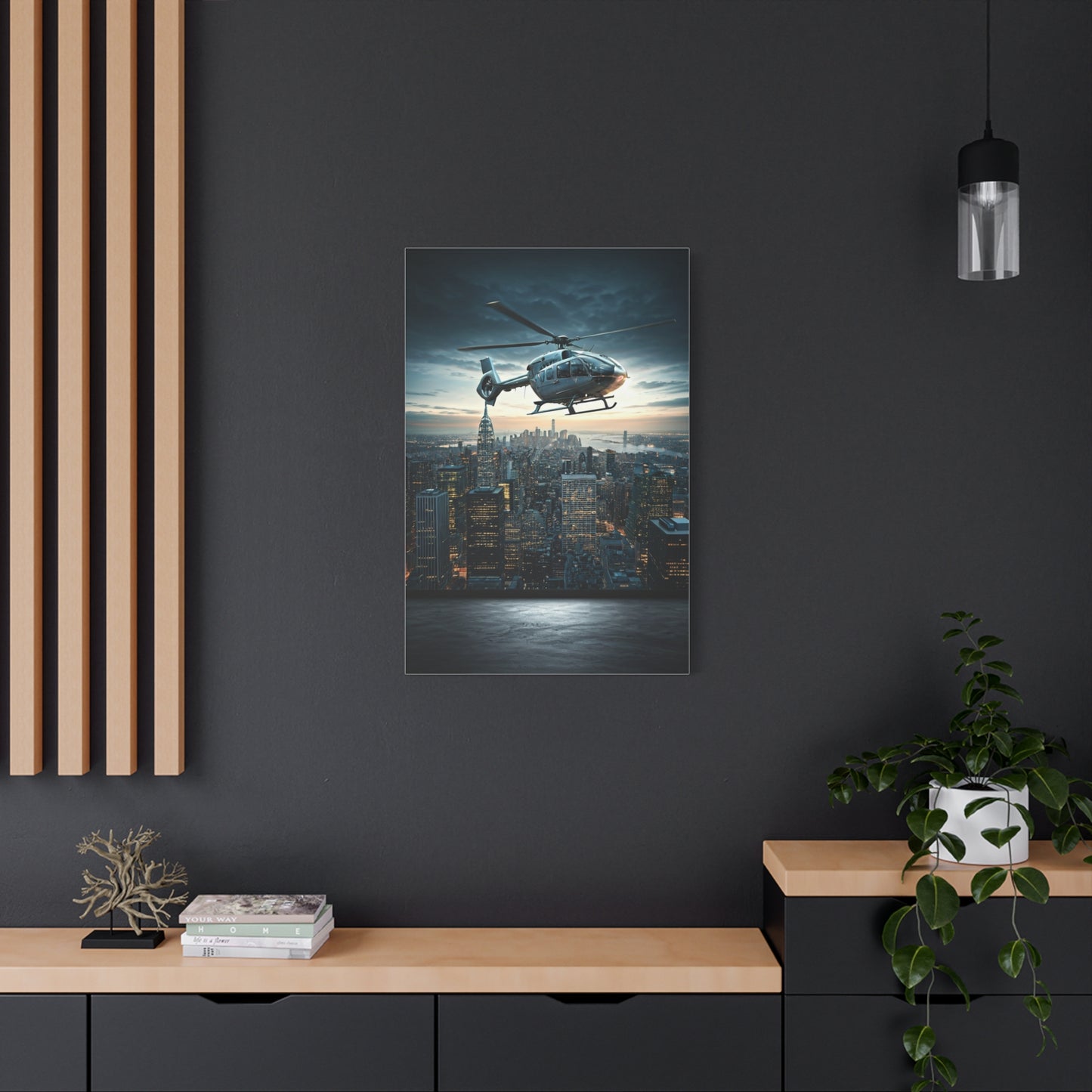 City Skyline Helicopter Patrol Wall Art & Canvas Prints