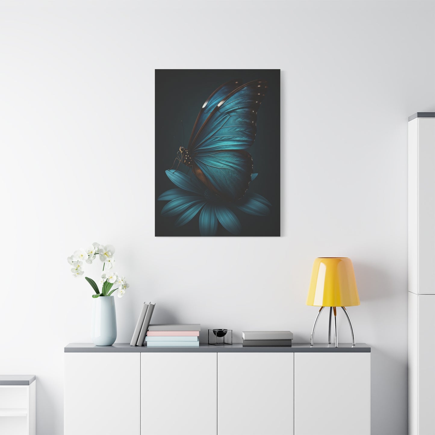 Blue Morpho Butterfly on Midnight Bloom Wall Art & Canvas Prints